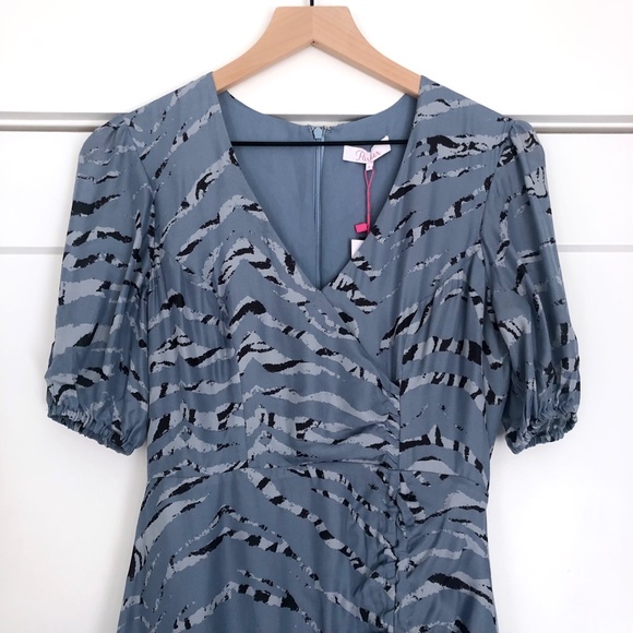NWT Parker Soliana Silk Blend Mini Dress in Arctic Tiger Blue - Size 0 - Picture 8 of 15